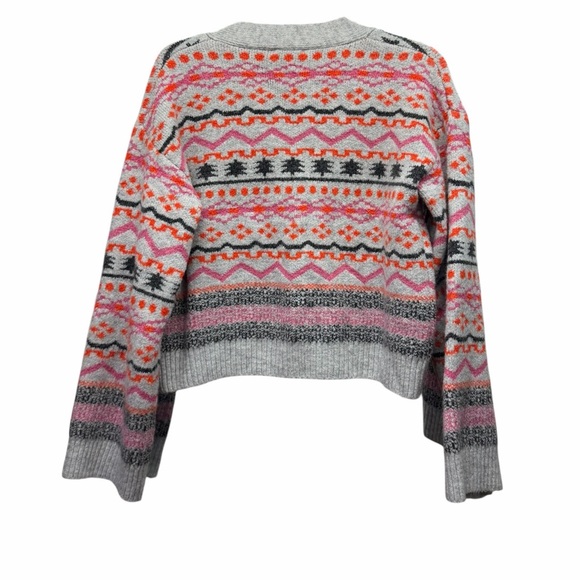 Pink Lily Fair Isle Gray and Pink Patterned Cardigan size Medium - Picture 2 of 4